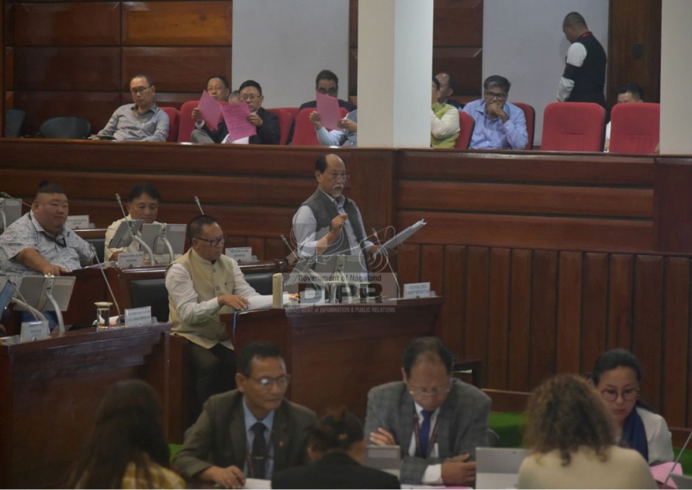 Chief Minister, Neiphiu Rio speaking on the floor of the House of the 5th Session of the 14th Nagaland Legislative Assembly on August 27. (DIPR Photo)
